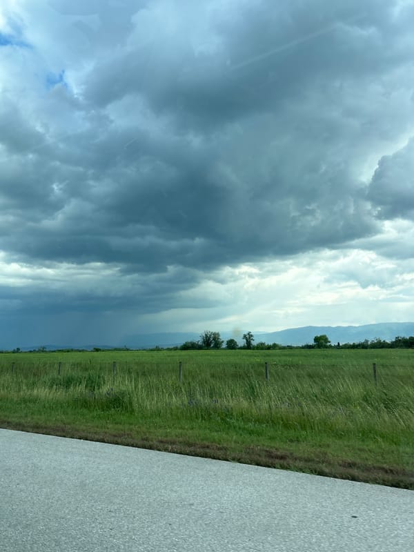 Storm clouds gather over Shtarkovo, Bulgaria highway area