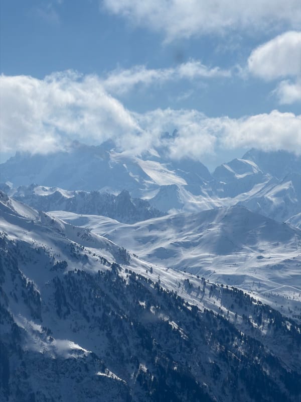 Mountain views captured from gondola lift in Orelle France