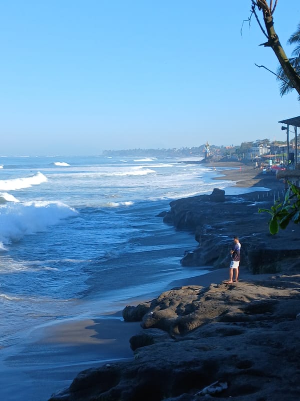 North Kuta beach strip in full swing on a sunny morning
