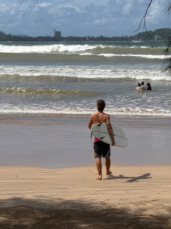 Surfing and shooting on the beach at Weligama