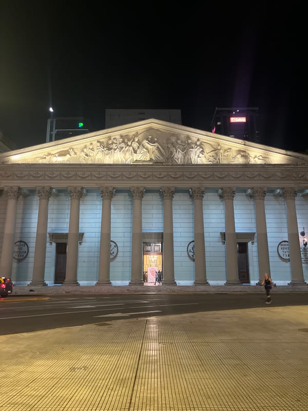 Buenos Aires Cathedral and Plaza illuminated at night