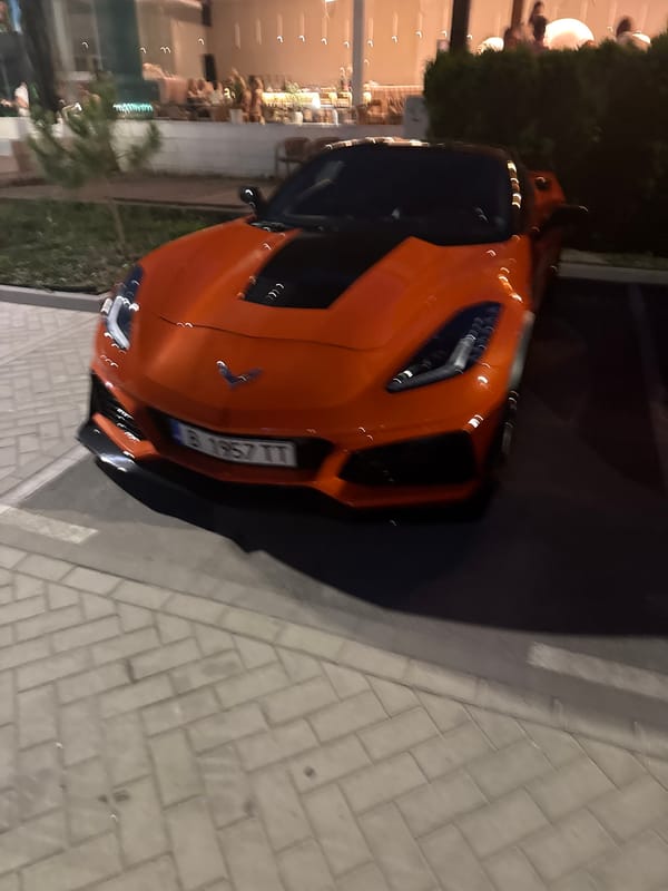 Evening out at a Varna restaurant, Corvette parked outside