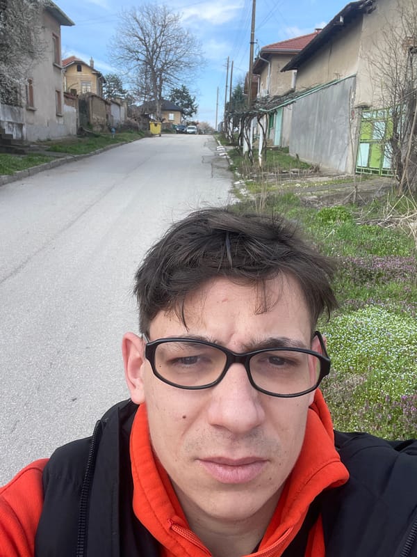 Person documents jogging preparation in rural Bulgarian town