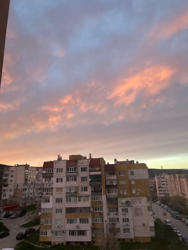 Sunset observed over Shumen, Bulgaria cityscape