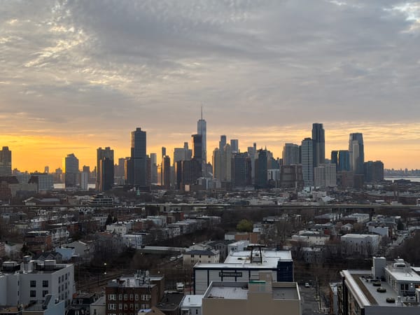 Jersey City skyline captured during overcast sunset