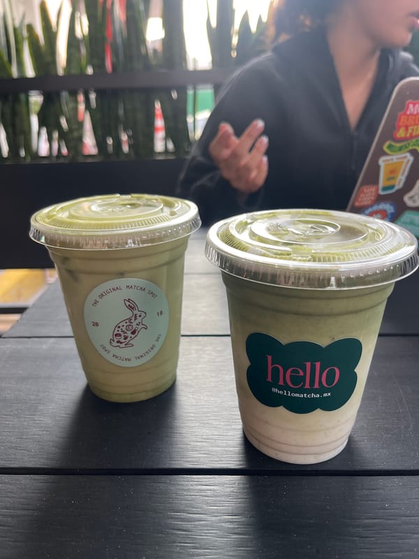 Late night café scene documented in Tlaxcalancingo matcha shop