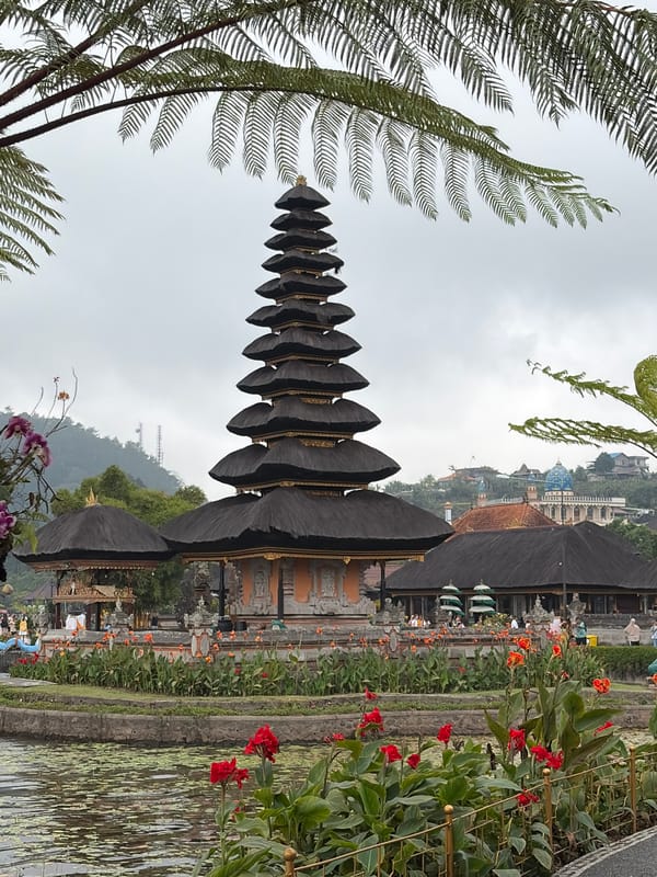 Visiting Pura Ulun Danu Bratan on a cloudy Bali morning