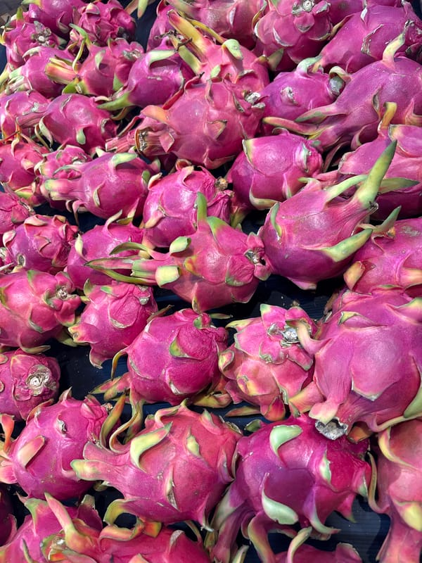 Tropical fruit market display captured in Ko Samui, Thailand