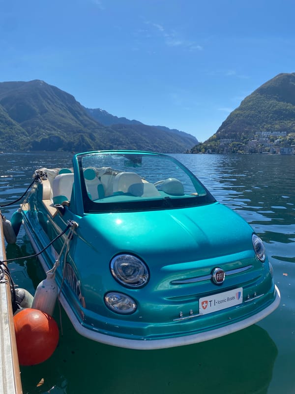Novelty Fiat 500 pedal boat spotted docked at Lake Lugano