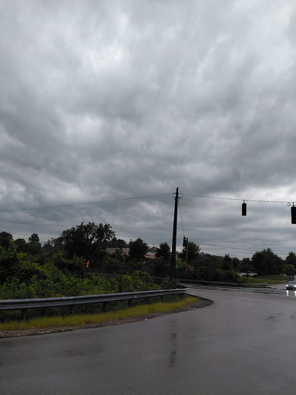 Wet curving road in Frankfort after recent rain