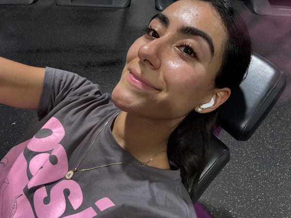Woman rests on gym bench in Puebla, Mexico