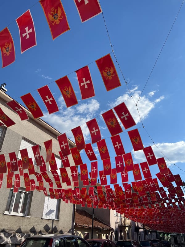 Serbian flags decorate Montenegro's historic Cetinje streets May Day
