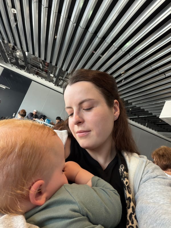 Woman rests with closed eyes in Frankfurt