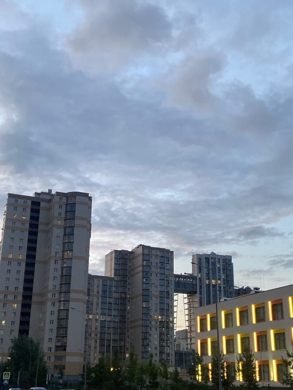 Evening urban scenes documented in overcast Kazan, Russia