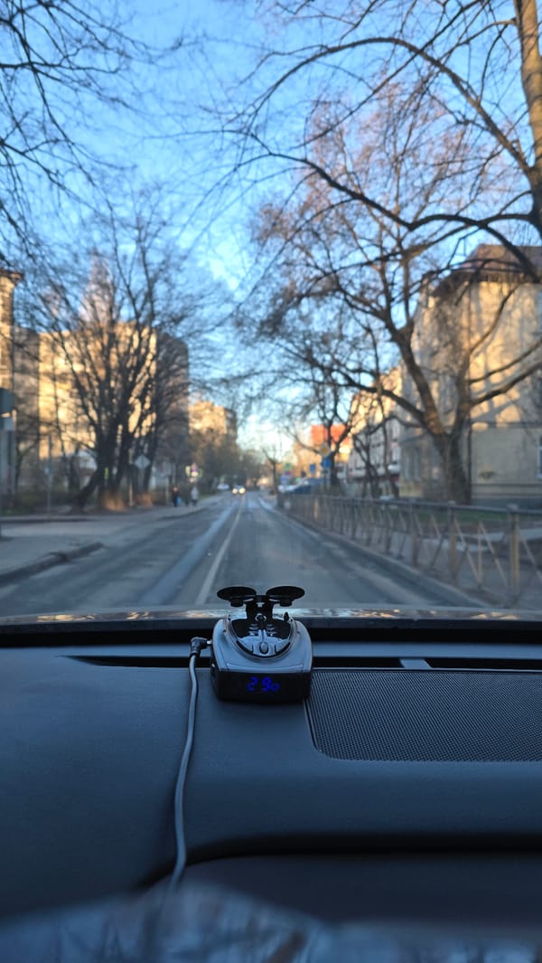 Morning street view captured from vehicle in Kaliningrad