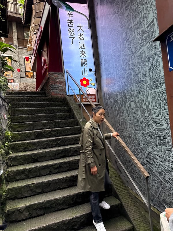 Morning tourism and street life in historic Chongqing district