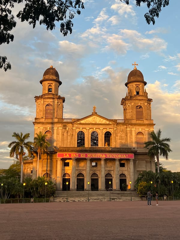 Managua's old cathedral at golden hour