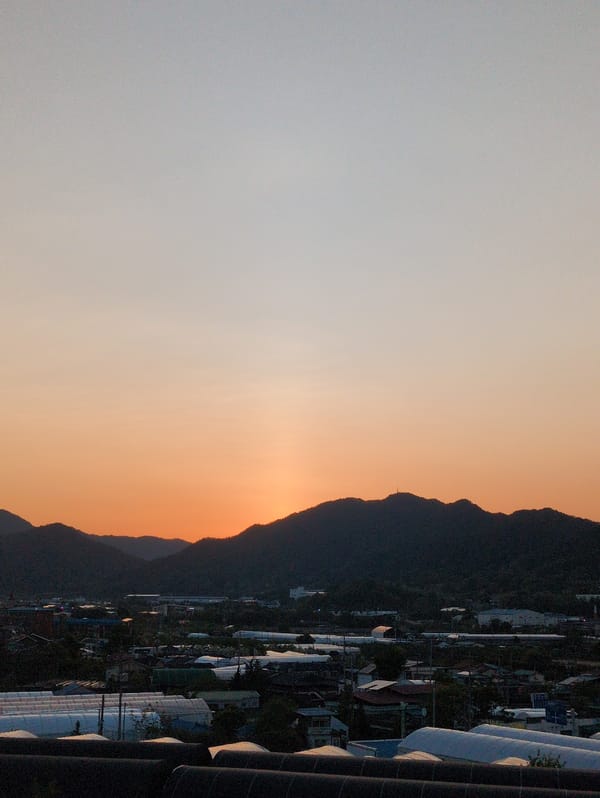 Sunset landscape documented in Iwon, South Korea mountains