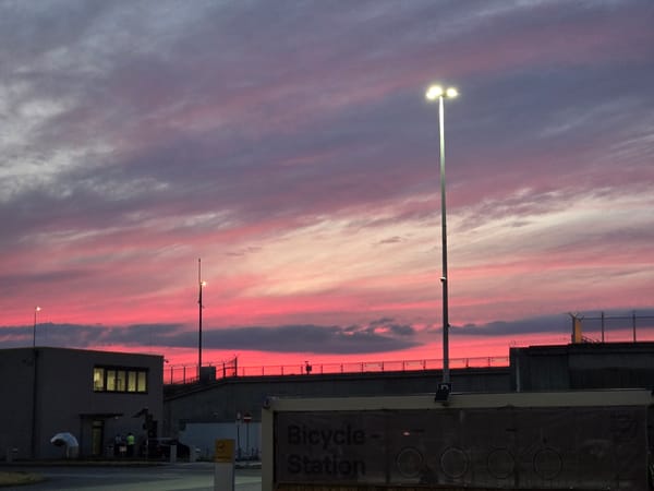 Sunset over Frankfurt Airport's Lufthansa Cargo zone