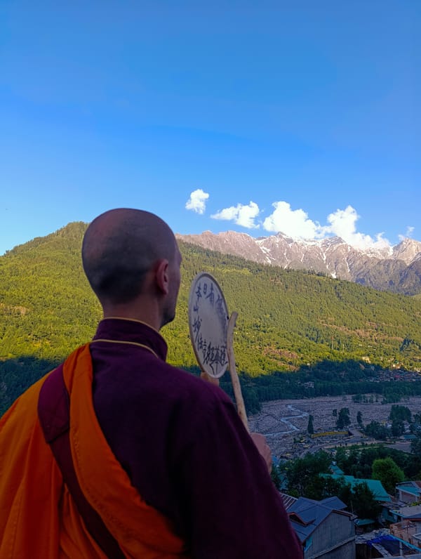 Buddhist monk observed in mountain village of Vashisht, India