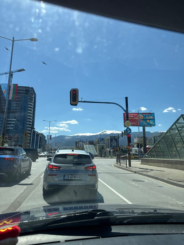 Morning scenes captured in Sofia: traffic congestion, McDonald's meal