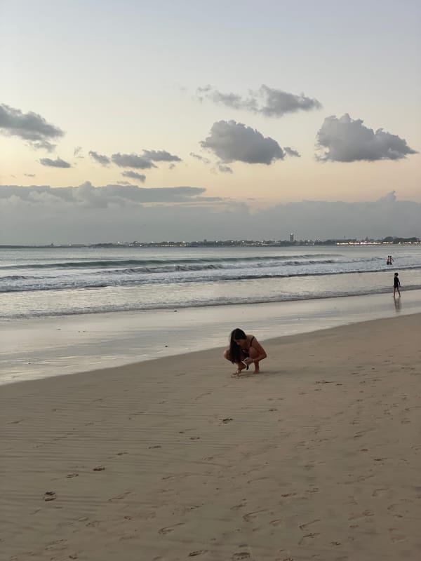 Sunset hour on a Kuta Selatan beach, Bali