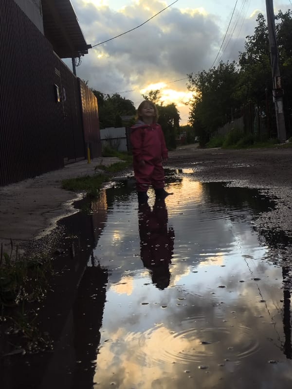Kaliningrad afternoon after rain, dramatic skies and wet streets