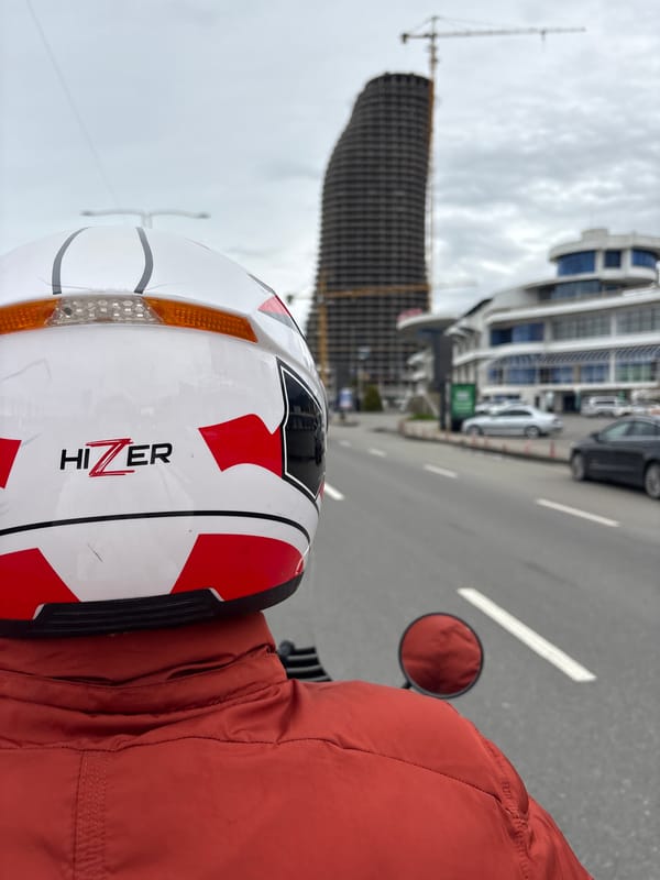 Motorcycle rider spotted on Batumi street wearing distinctive helmet