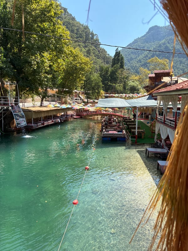 Turquoise riverside dining spot in Alanya, Turkey