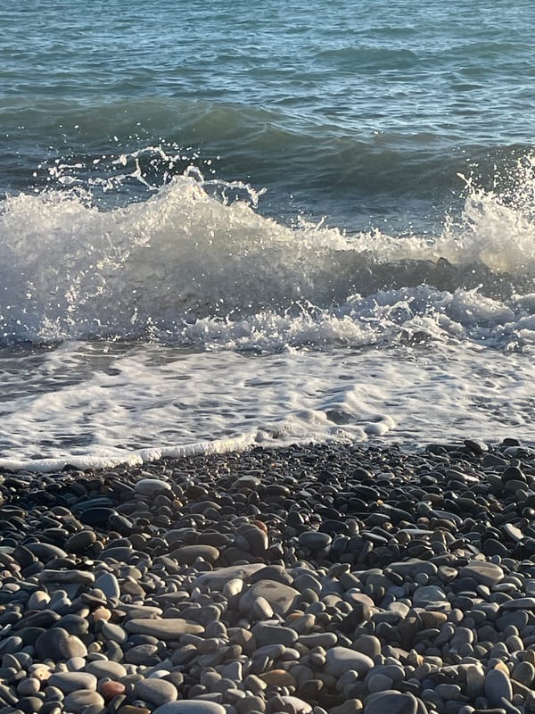 Lazy afternoon on a pebble beach with coastal views