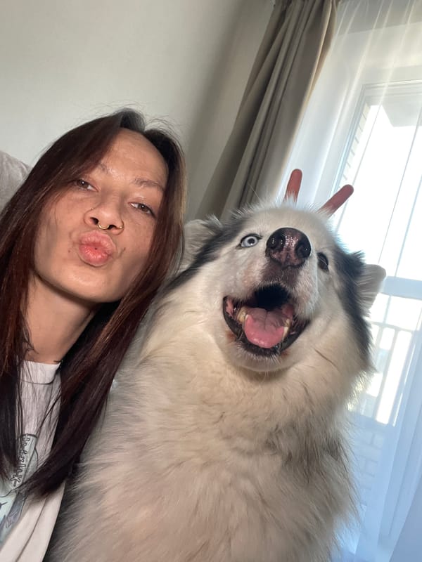 Woman poses with pets in Izhevsk, Russia