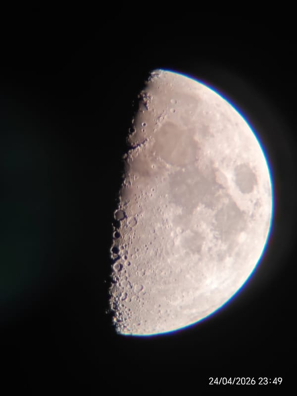Moon photographed in gibbous phase during evening observation session