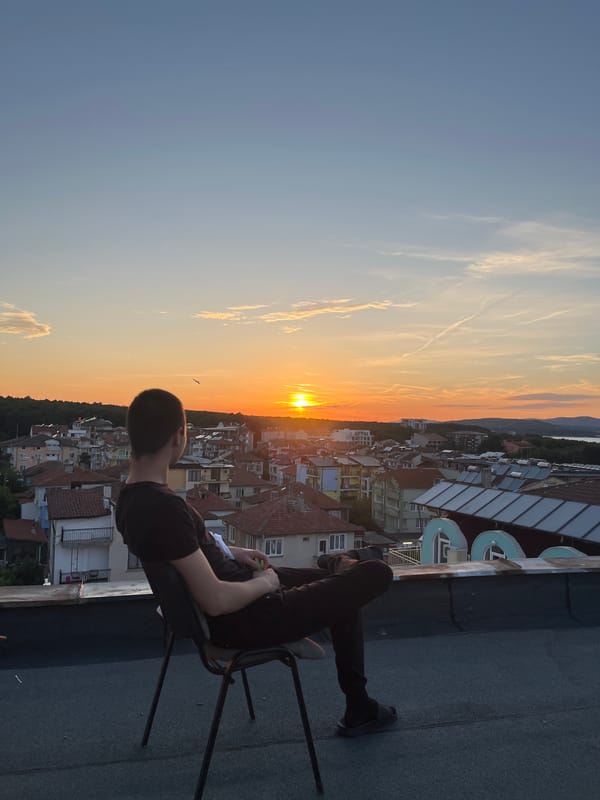 Rooftop sunset evening in Kiten, Bulgaria
