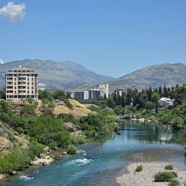 Morača River flows through central Podgorica, Montenegro