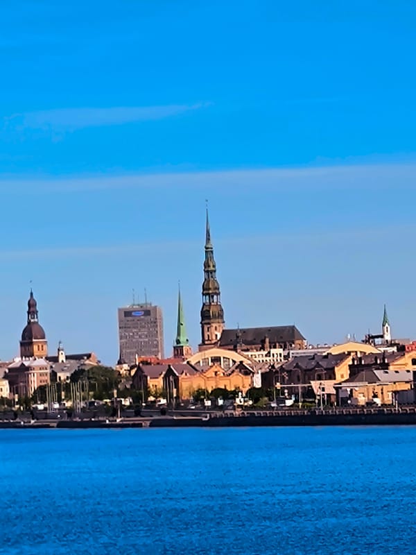 Riga skyline and Daugava River on a clear summer morning