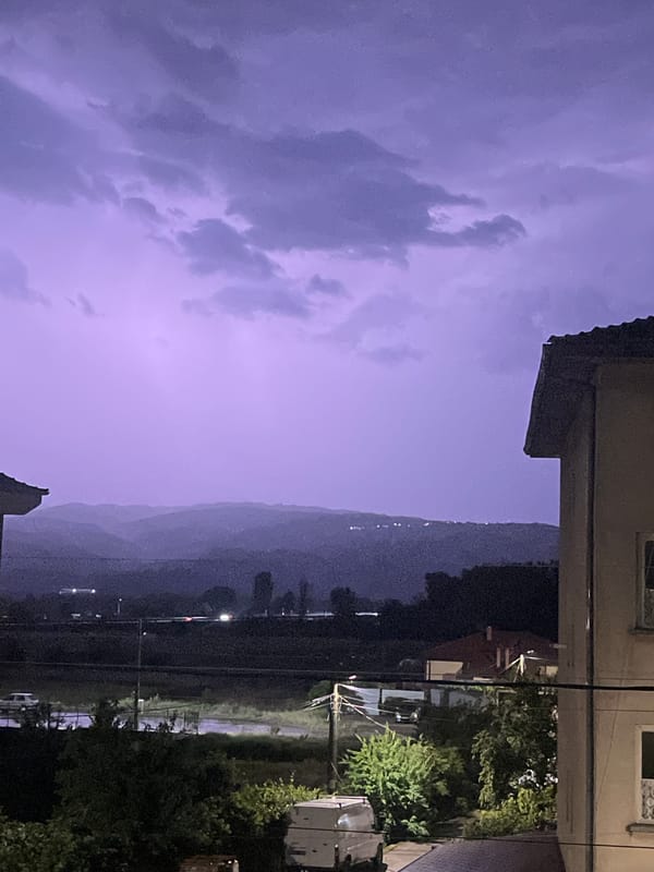 Thunderstorm with lightning strikes captured over Pokrovnik, Bulgaria