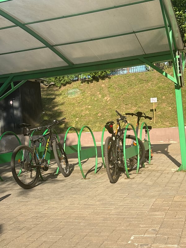 Bicycles parked at covered rack in Minsk
