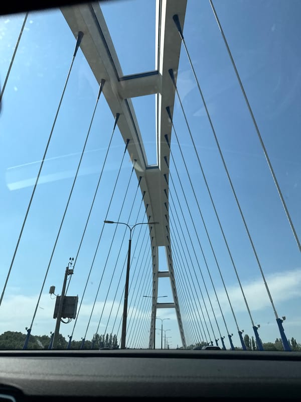 Morning commute across Apollo Bridge in Bratislava captured