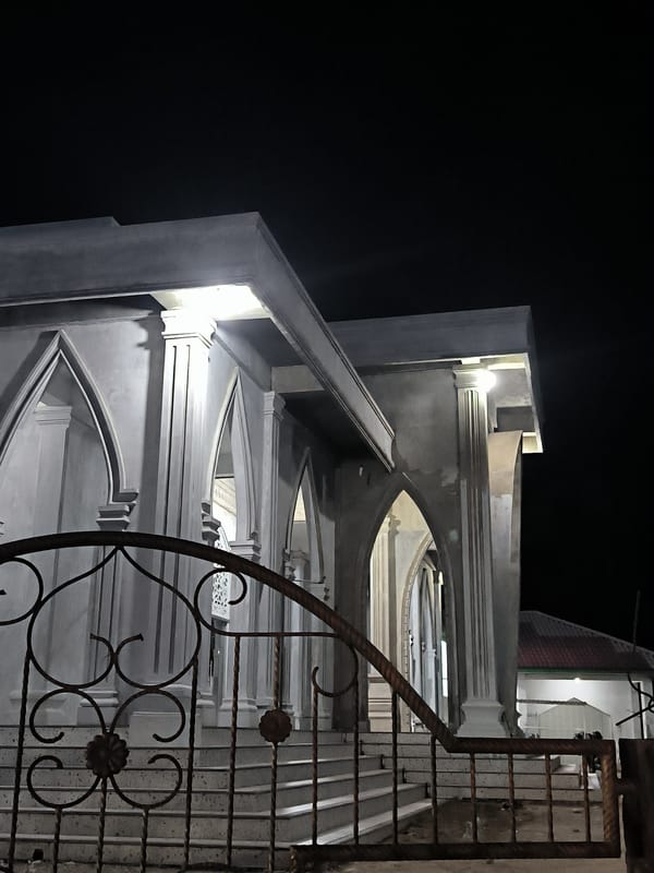 Mosque photographed at night in Alueraya, Indonesia