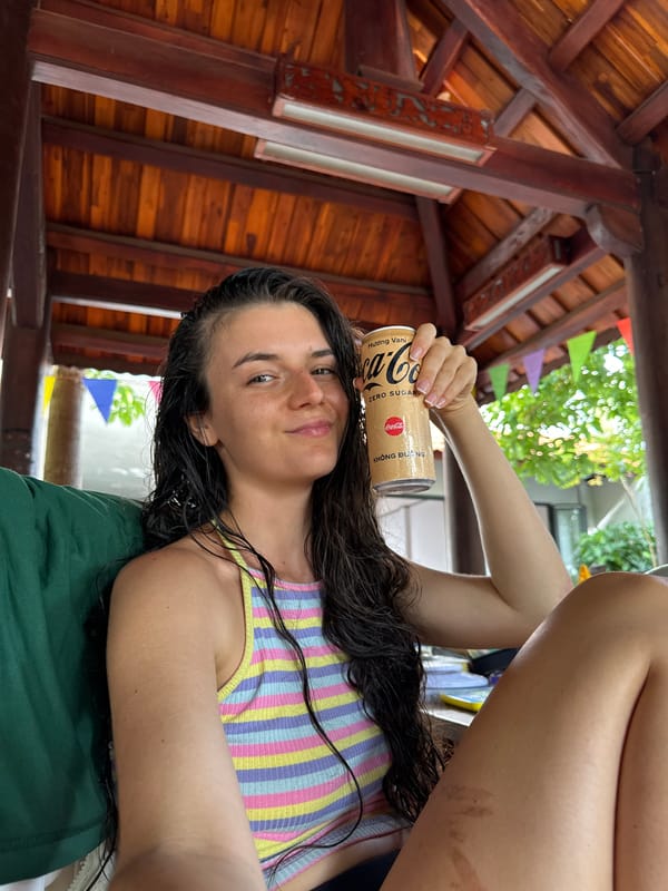 Chill morning at a Mũi Né pavilion with a Coke Zero