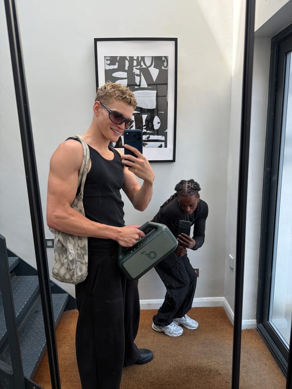 Mirror selfie and a retail counter moment in London