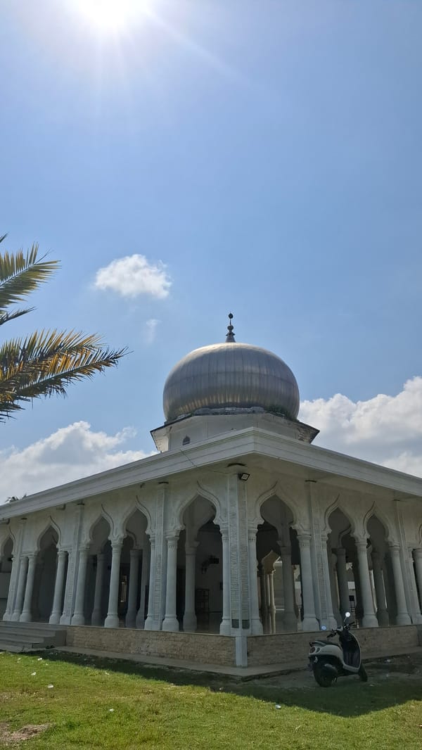 Morning at a white-domed mosque in Grong-grong, Indonesia