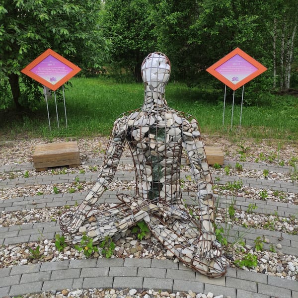 Sculpture park with meditation figures documented in Zhirnosovo, Russia