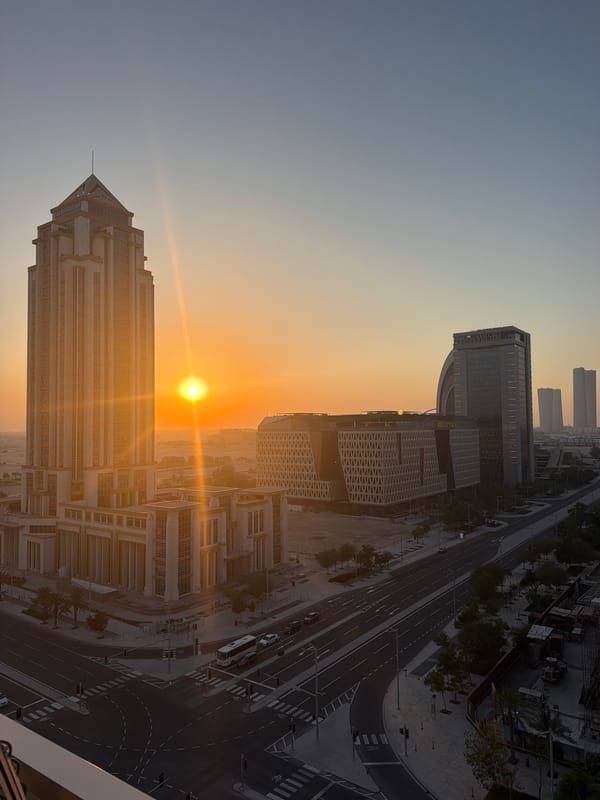 Urban sunset from a city balcony, multiple angles