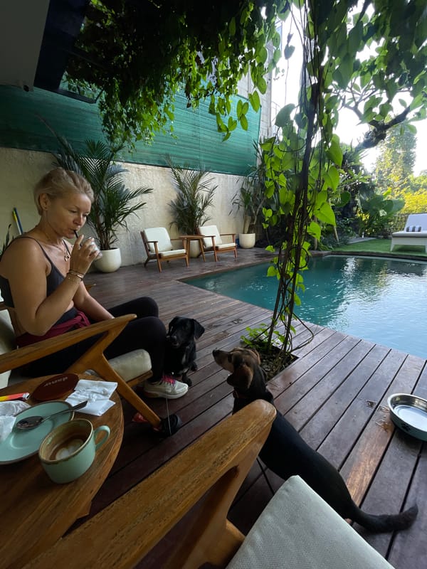 Relaxed afternoon at a tropical villa pool in Kediri