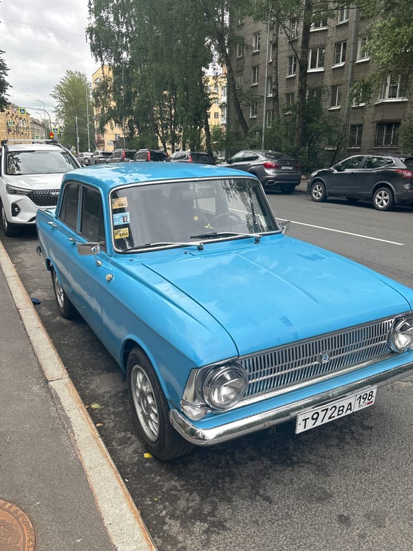 Classic blue car and a quick outdoor selfie