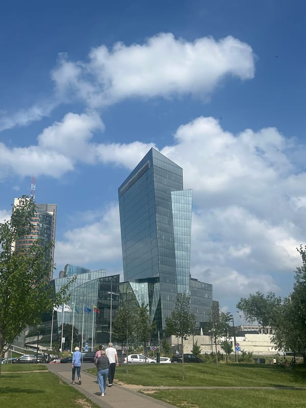 Vilnius waterfront and city center on a summer afternoon
