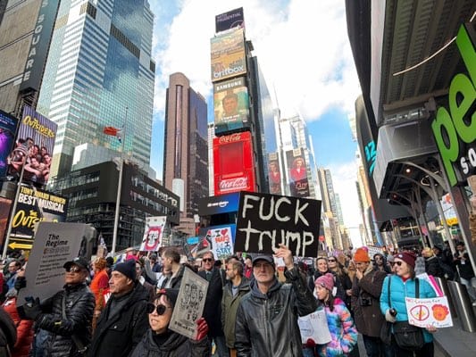 Anti-Trump protest draws crowd to Times Square evening