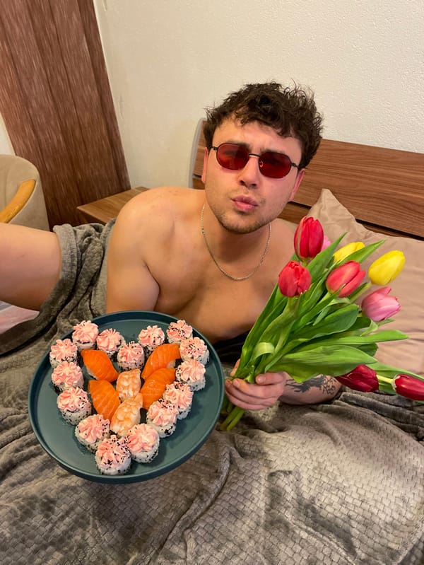 Man performs music in bed with Valentine's props in Montenegro