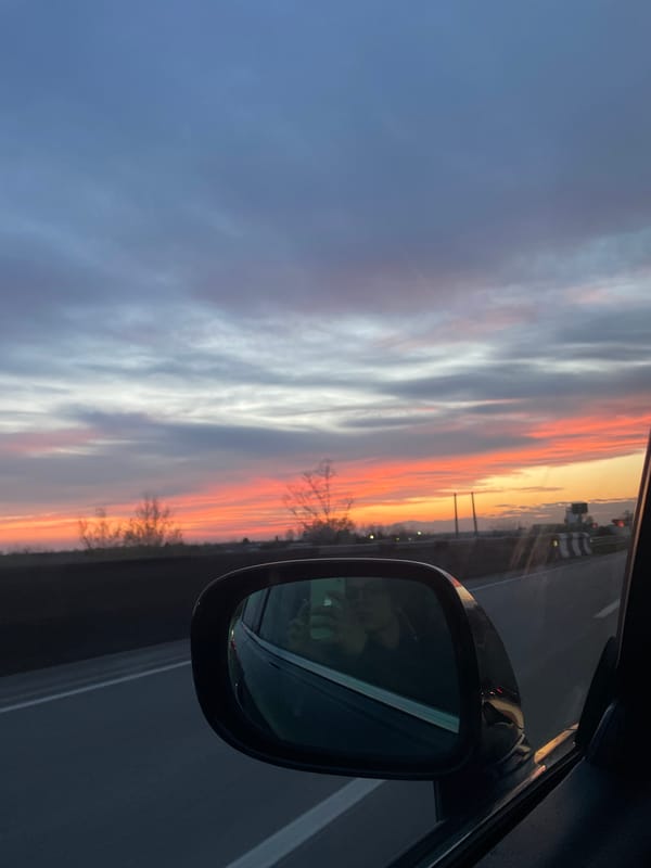 Sunset observed from vehicles across northeastern Italy
